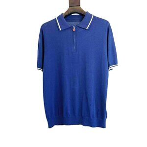 Kiton Blue Zipper Polo Shirt